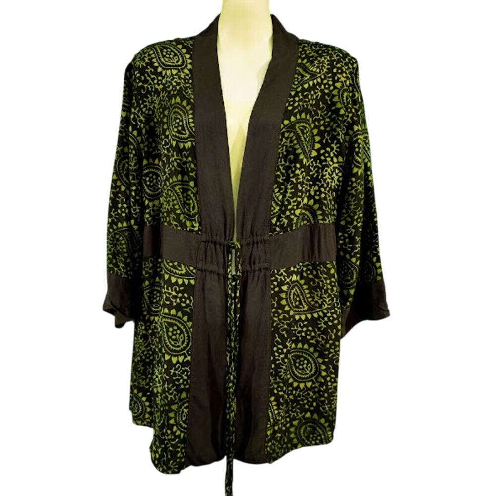 Red's‎ Threads Paisley Jacket with Double Tie Waist, Dark Brown & Olive, Sz M